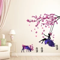 Angel on swing with deer and butterflies sticker RPC1690T50