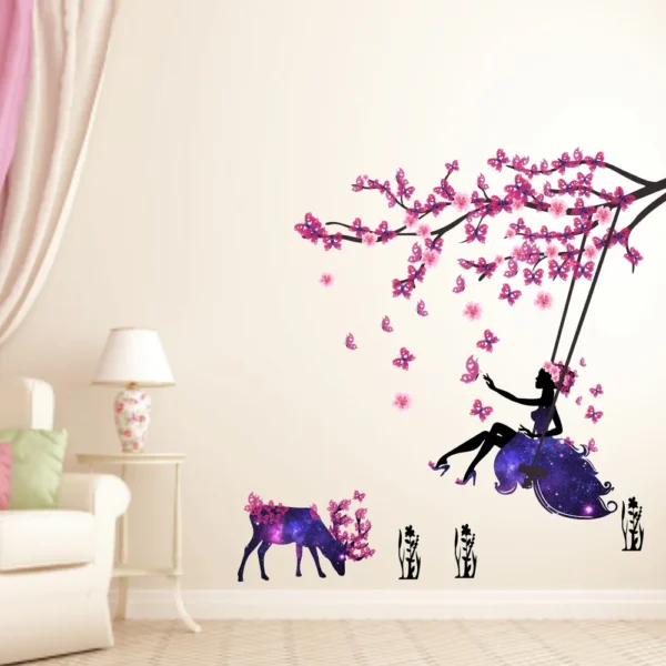 Angel on swing with deer and butterflies sticker RPC1690T50