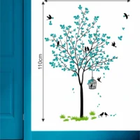 Artistic blue tree and cage wall sticker RPC2116T50