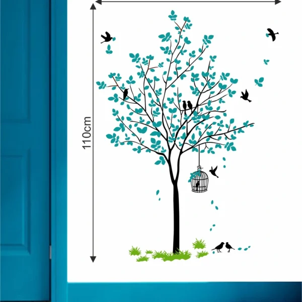 Artistic blue tree and cage wall sticker RPC2116T50