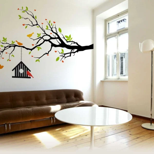Artistic flower tree with birdcage wall sticker RPC379