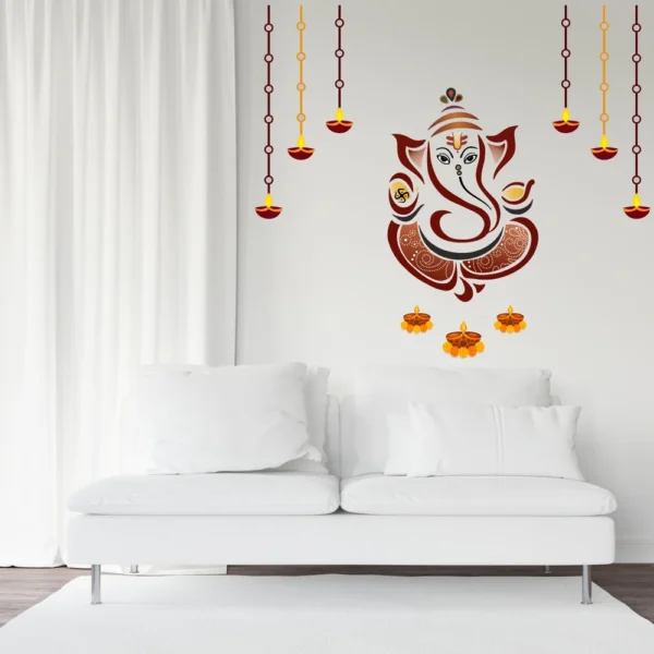 Artistic representation of lord ganesha and flowers wall sticker RPC2212T38