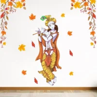 Autumn leaf and lord krishna wall sticker RPC1228