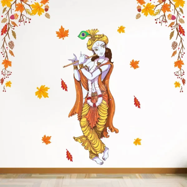 Autumn leaf and lord krishna wall sticker RPC1228