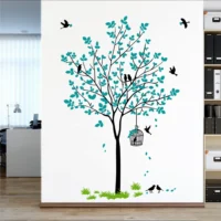 Beautiful blue tree with birds wall sticker RPC2116T50