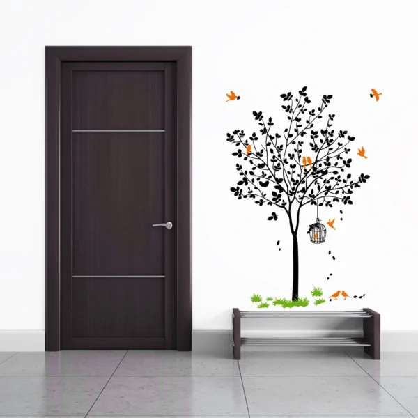 Black tree with birds and nest wall sticker RPC2117T50