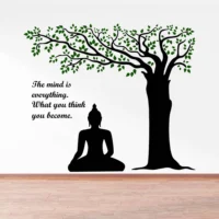 Buddha under tree with mindfulness quote wall sticker RPC1092