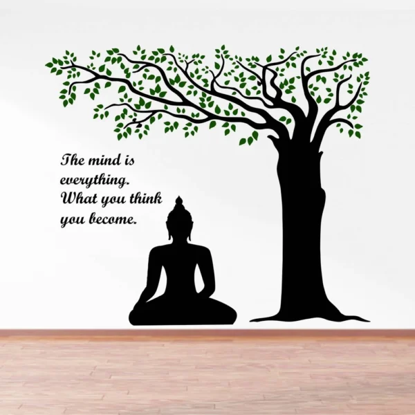 Buddha under tree with mindfulness quote wall sticker RPC1092
