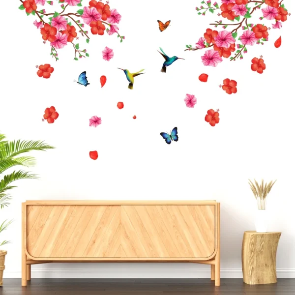 Butterflies and flowers with hummingbird wall decal RPC2205T38