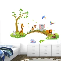 Cartoon jungle animals with friends on a bridge wall sticker RPCFS6031T50