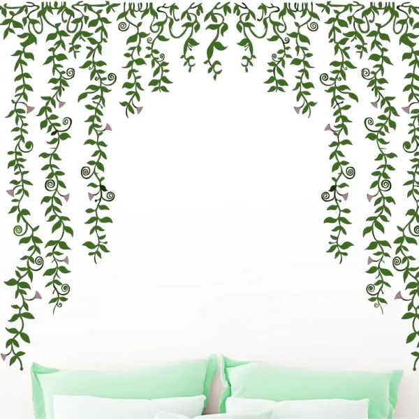 Cascading green vines with flowers wall sticker RPC2441