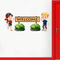Cheerful kids themed welcome wall design RPC1883T25