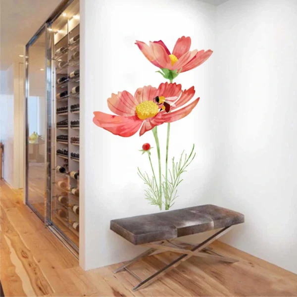 Cute honeybee and red flower wall sticker RPC304