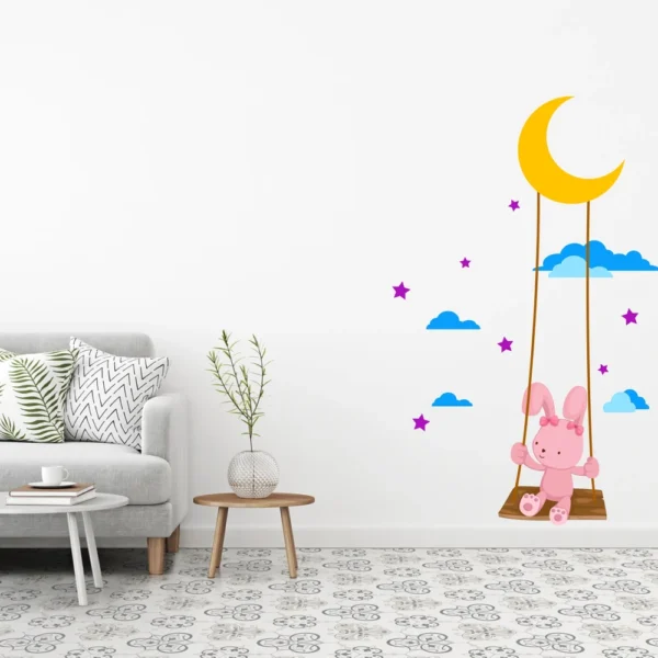 Cute teddy bear and moon height wall decal RPC1948T38