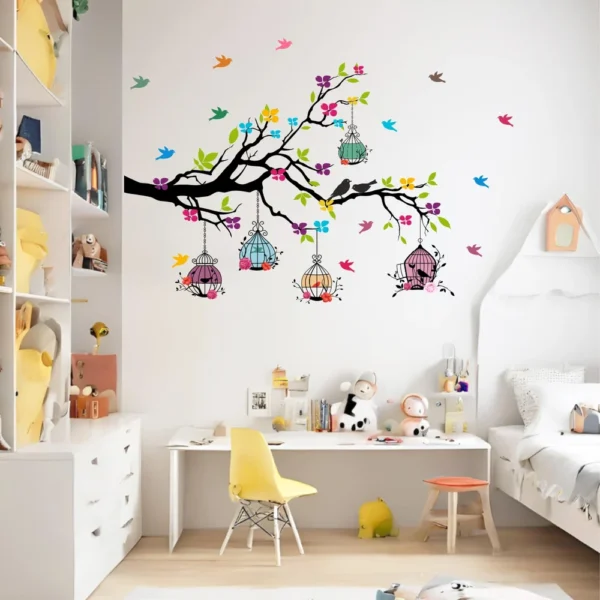 Decorative tree art with colorful accents wall sticker RPC2567