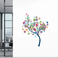 Decorative wall sticker of a vibrant tree with circular leaves and butterflies RPCFS6033T50