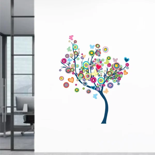 Decorative wall sticker of a vibrant tree with circular leaves and butterflies RPCFS6033T50