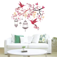 Decorative wall sticker of red birds butterflies and lamps on a floral branch RPCFS6032T50