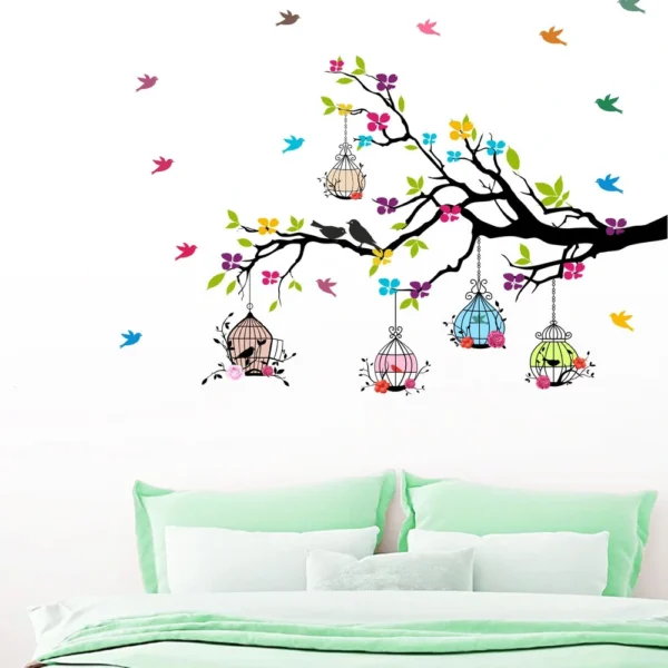 Delicate vines and birdcages wall sticker RPC2353