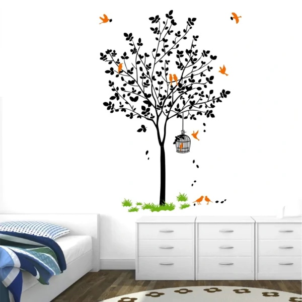 Elegant black tree with birds wall sticker RPC2117T50