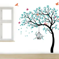Enchanting blue tree with birds wall sticker RPC2154T50