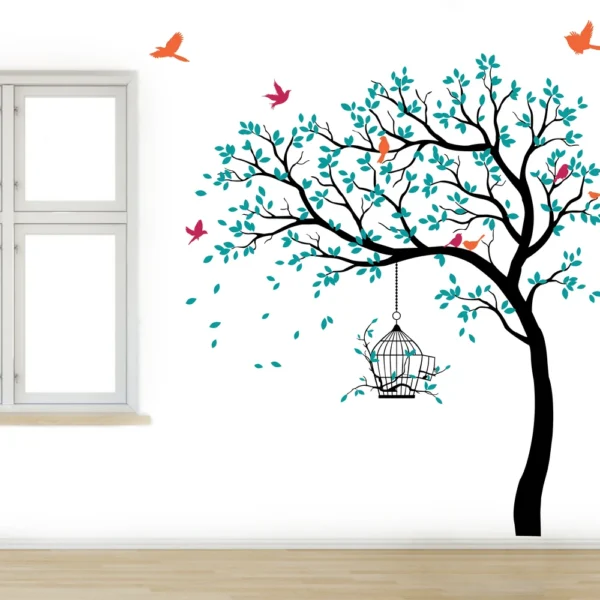 Enchanting blue tree with birds wall sticker RPC2154T50