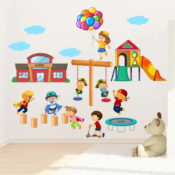 Energetic kids playing wall decal RPC1880T50