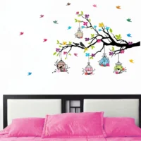 Floral birdcage and hanging plant design wall sticker RPC2353