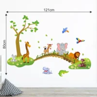 Fun cartoon jungle animals with friends on a bridge wall sticker RPCFS6031T50