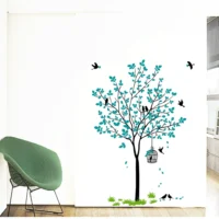 Graceful blue tree with nest wall decal RPC2116T50