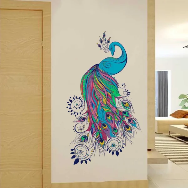 Graceful peacock in blue shades wall sticker RPC201