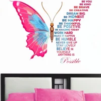 Graceful pink butterfly sticker with life quotes DOD2362T50