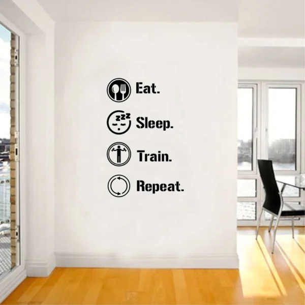 Gym quote wall sticker eat sleep train repeat RPC1208