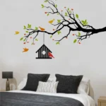 Heart shaped flower tree with a birdcage wall sticker RPC379