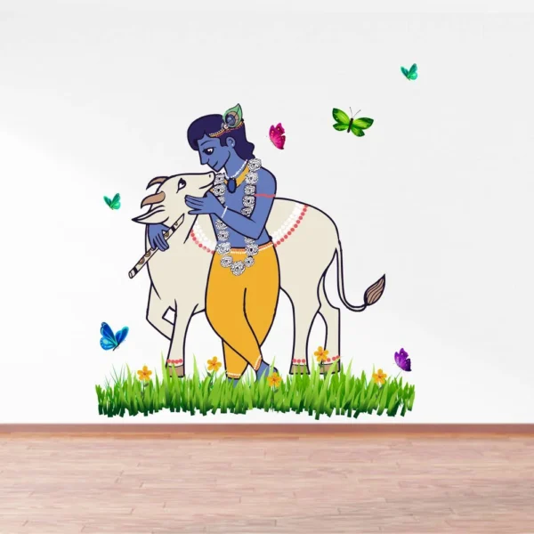 Krishna and cow nature wall sticker RPC1082