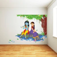 Krishna and radha by river bed with flute wall sticker RPC1084