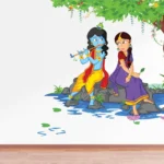 Krishna and radha on river bed with flute wall sticker RPC1084