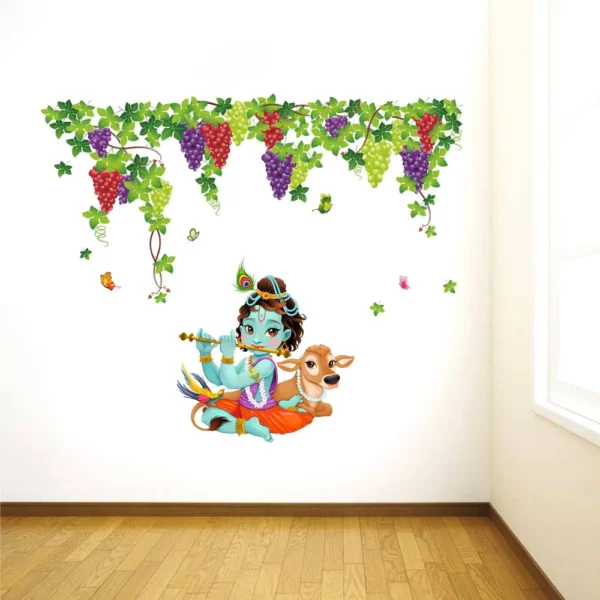 Krishna flute playing in grapes garden wall sticker RPC1294