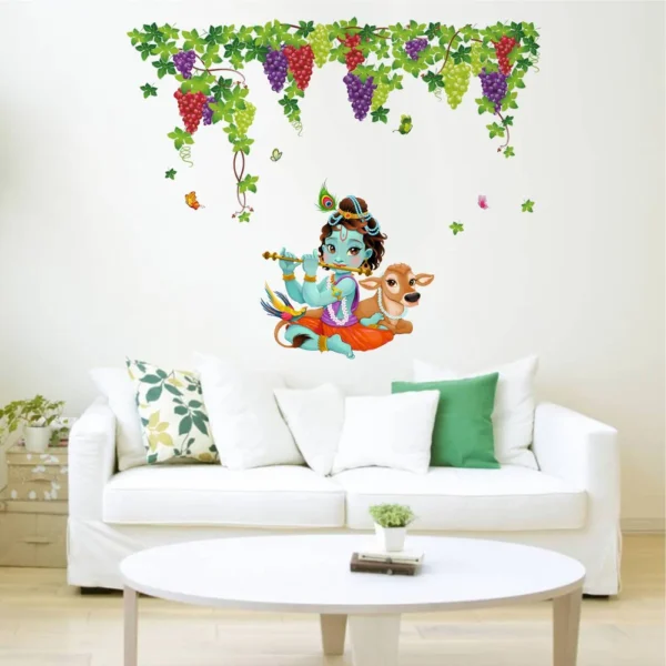 Krishna playing flute under grapes garden wall sticker RPC1294