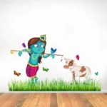 Krishna with cow grass and butterfly wall sticker RPC1095