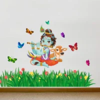 Krishna with flute cow and butterfly wall decor RPC1052