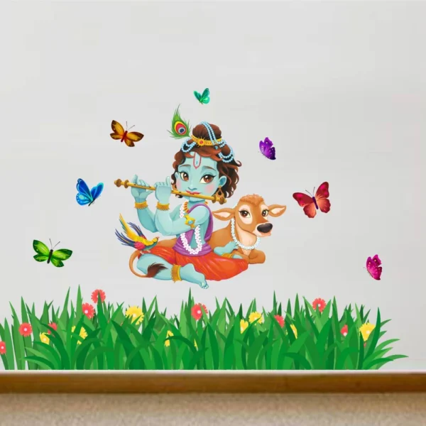 Krishna with flute cow and butterfly wall decor RPC1052