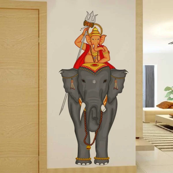 Lord ganesha riding an elephant wall sticker RPC317