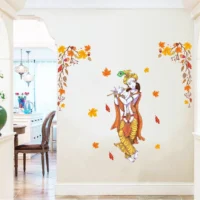 Lord krishna wall sticker with autumn leaf theme RPC1228