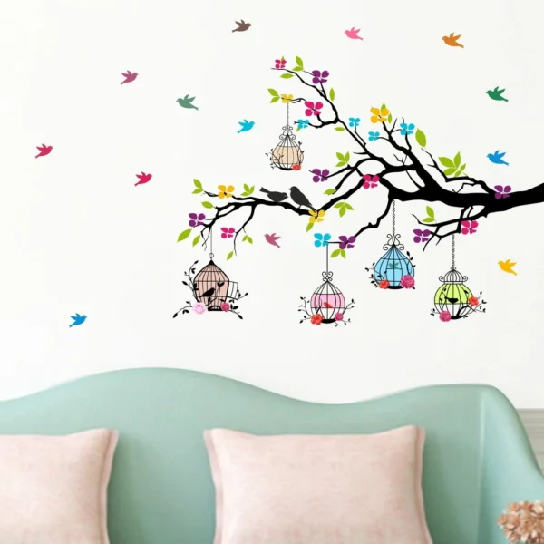 Nature inspired birdcage decor wall sticker RPC2353