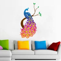 Peacock with colorful feathers on tree decal RPC1681T50