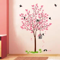Pink tree with birds and nest wall sticker RPC2109