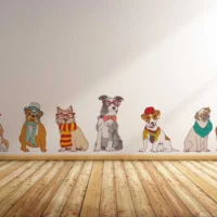 Quirky hipster dog family wall sticker RPC399