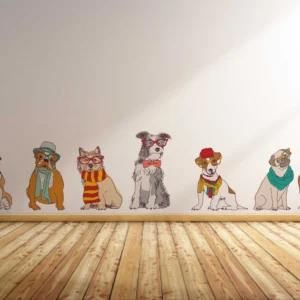 Quirky hipster dog family wall sticker RPC399