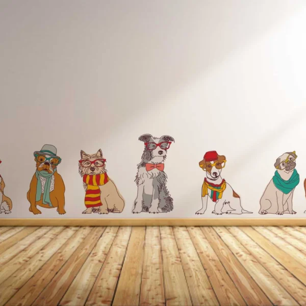 Quirky hipster dog family wall sticker RPC399
